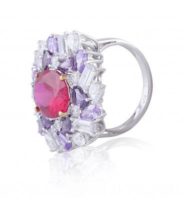 Ruby Red Ring with multi-coloured Brilliant Cut Astoraa™ Stones