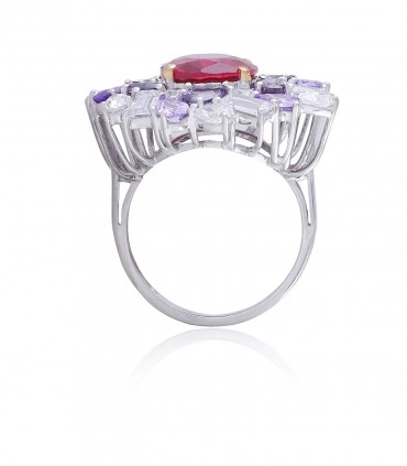 Ruby Red Ring with multi-coloured Brilliant Cut Astoraa™ Stones