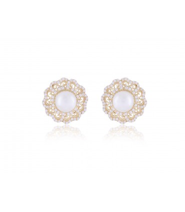 Delicate Filigree Flower Blossom Pearl- Gold