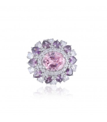 Argyle Pink Diamond Simulant ring with Amethyst and Diamond Cut Brilliant Astoraa™ Stones